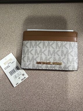 Michael Kors Vanilla and Brown Logo Card Holder